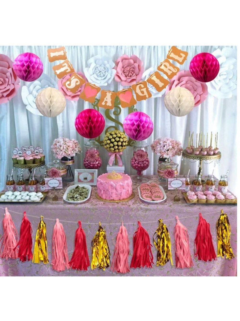 It's a Girl baby shower decorations kit pink gold